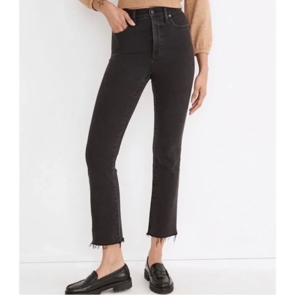Madewell Stovepipe Cropped Frayed Hem Dark Grey Jeans